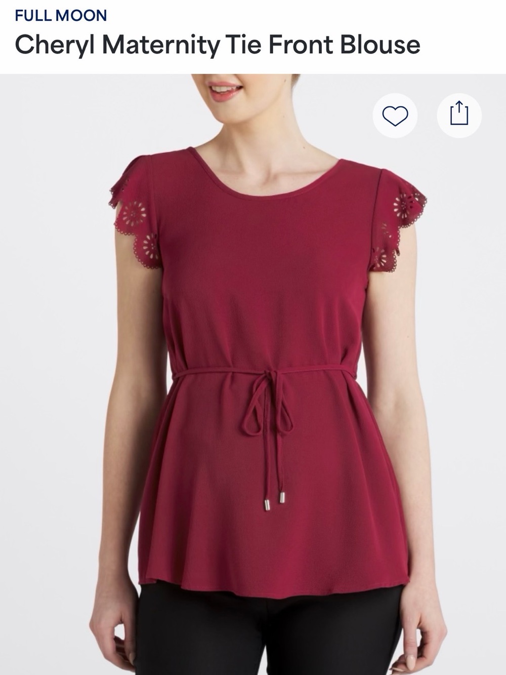 Full Moon Maternity Burgundy Cheryl Tie Front Blouse XS